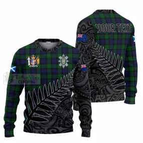 Black Watch Crest Tartan Knitted Sweater with New Zealand Silver Fern Half Style