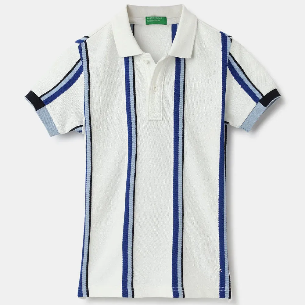 Blue Striped Regular Fit Polo T-Shirt