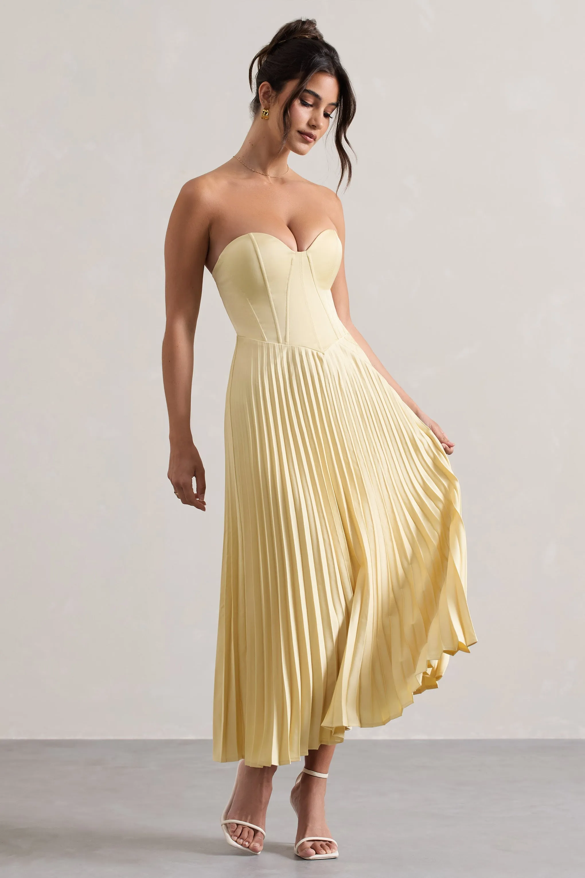 Bordeaux | Lemon Satin Corset Style Midi Dress