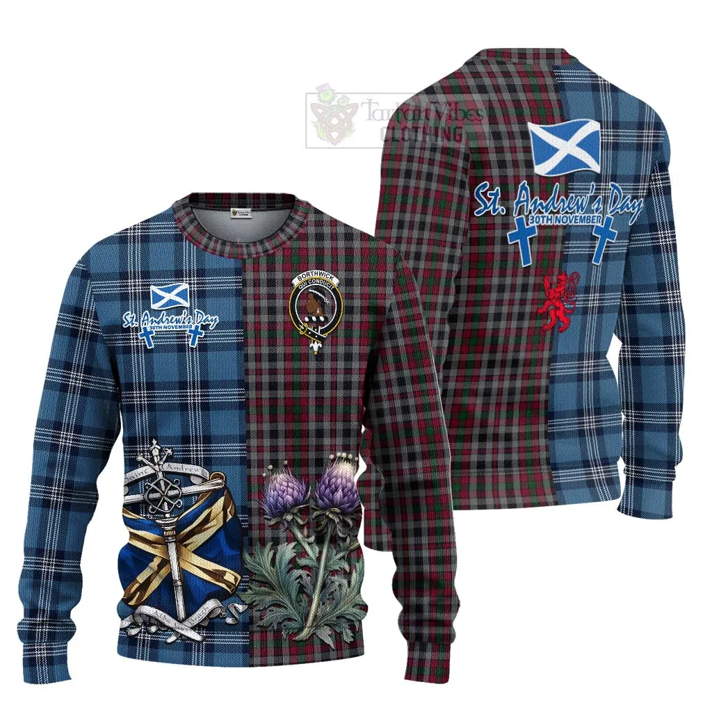 Borthwick Tartan Knitted Sweater Happy St. Andrew's Day Half Tartan Style