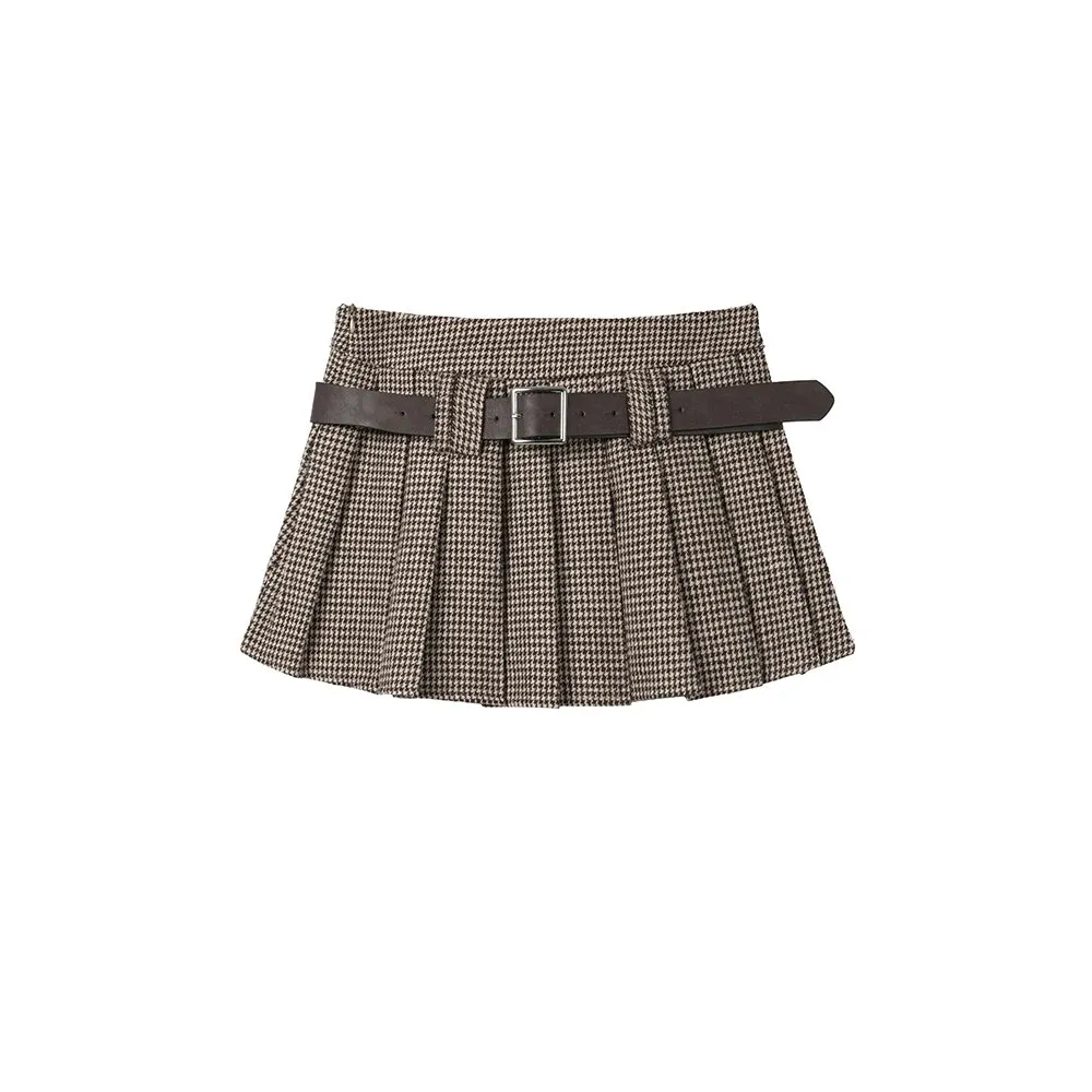 Brown Sexy Club Short Skirt Ladies Autumn Clothes Women's High Waist Harajuku Korean College Style Mini Belt Pleated Skirt