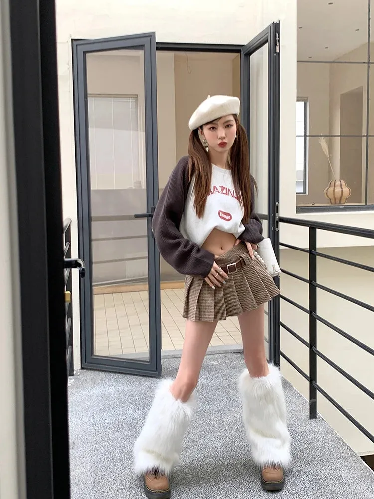 Brown Sexy Club Short Skirt Ladies Autumn Clothes Women's High Waist Harajuku Korean College Style Mini Belt Pleated Skirt