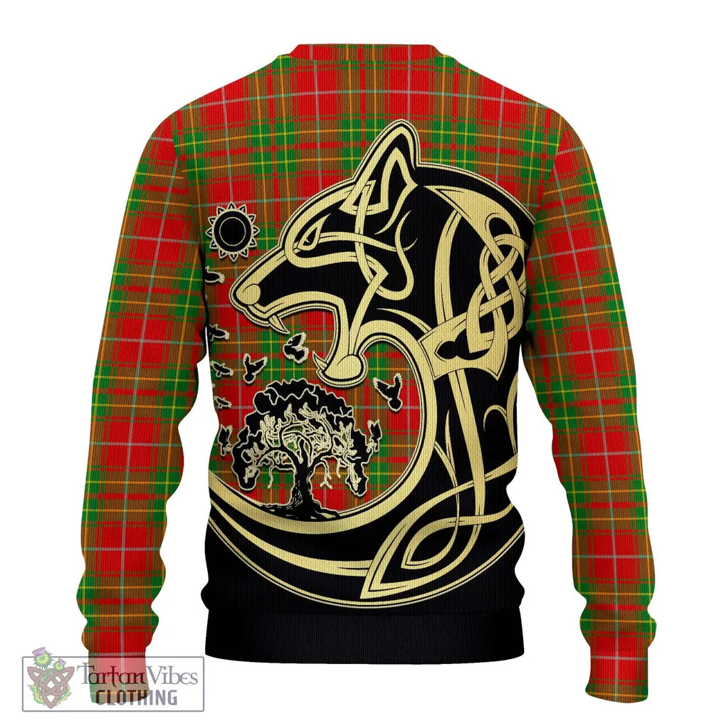 Burnett Tartan Ugly Sweater with Family Crest Celtic Wolf Style