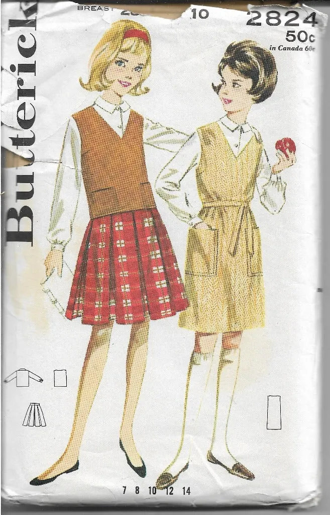 Butterick 2824 Girls Skirt Blouse Separates Vintage 1960's Sewing Pattern