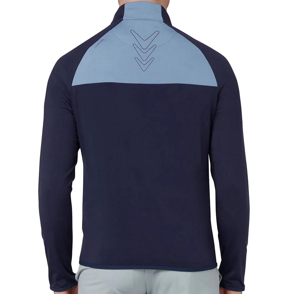 Callaway 1/4 Zip Colour Block Chev Print Pullover - Peacoat