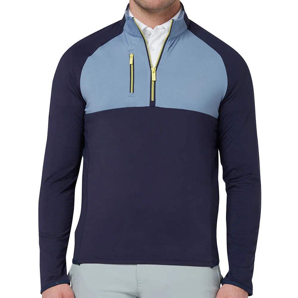 Callaway 1/4 Zip Colour Block Chev Print Pullover - Peacoat