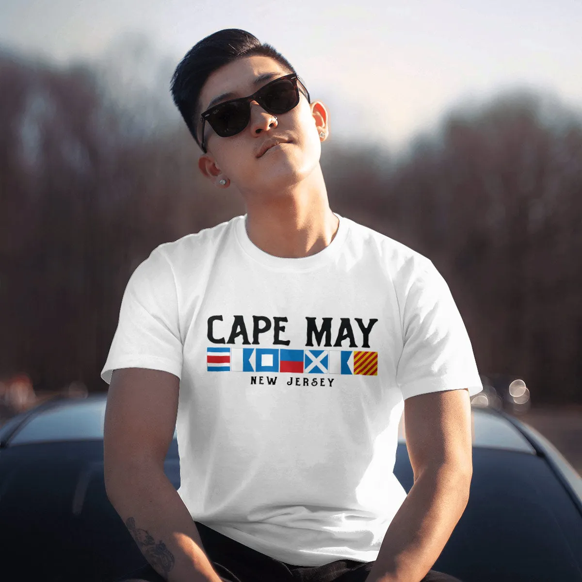 Cape May New Jersey Nautical Flags T-Shirt, Adult Unisex 100% Cotton, S-2X