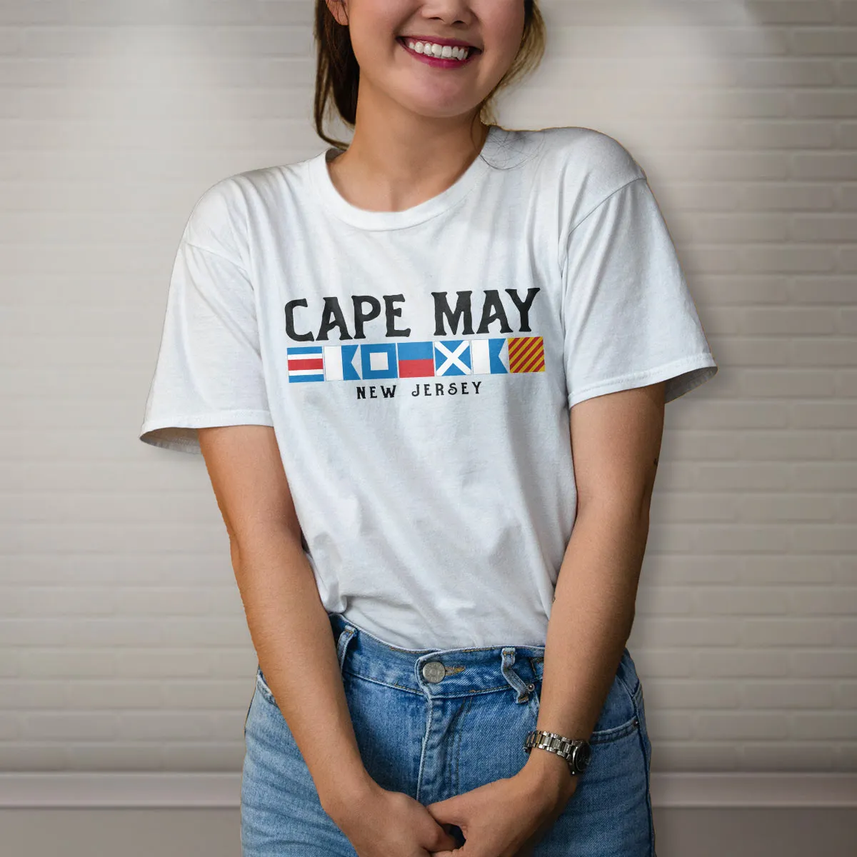 Cape May New Jersey Nautical Flags T-Shirt, Adult Unisex 100% Cotton, S-2X