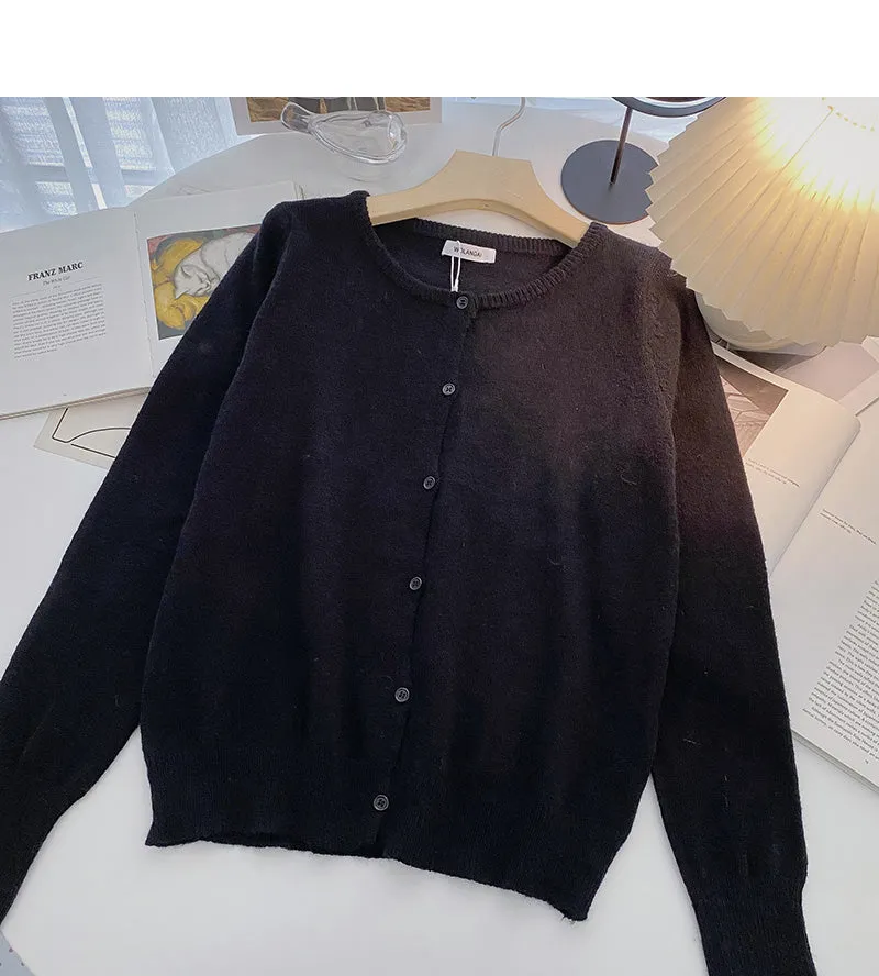 Cardigan knitted coat solid color long sleeve single breasted top  6580