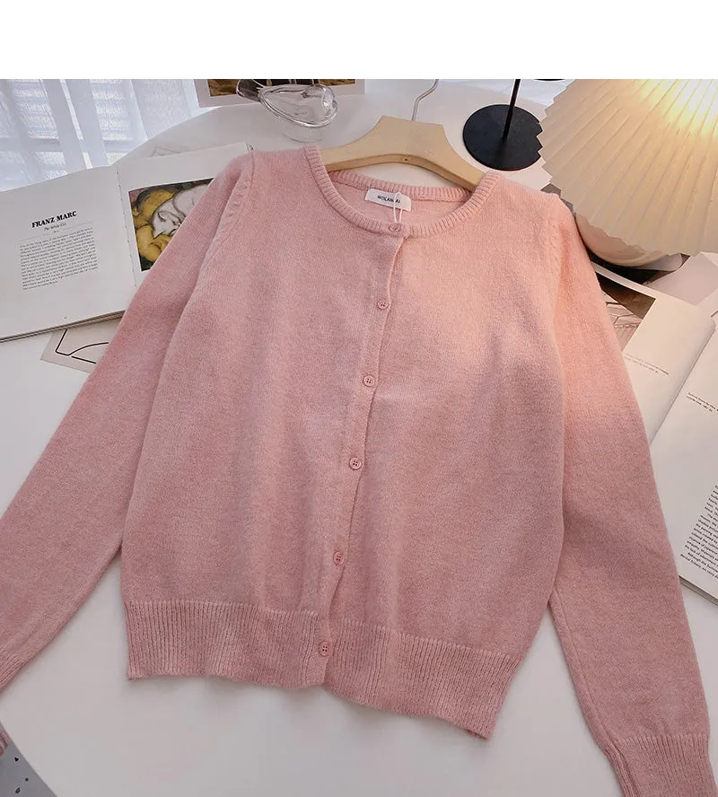 Cardigan knitted coat solid color long sleeve single breasted top  6580