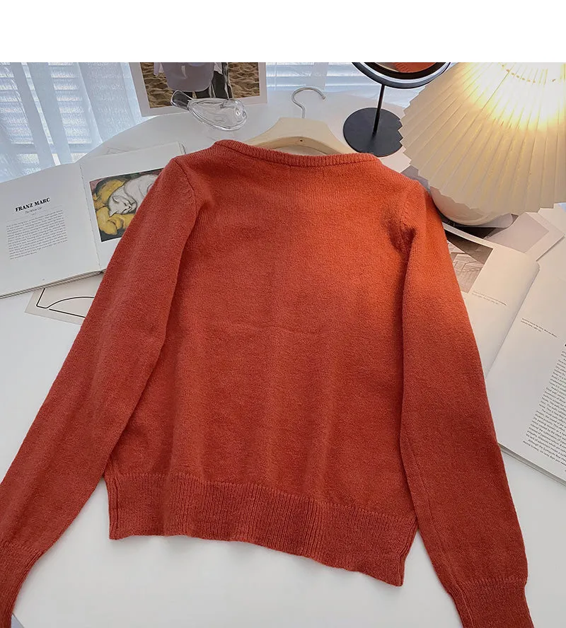 Cardigan knitted coat solid color long sleeve single breasted top  6580