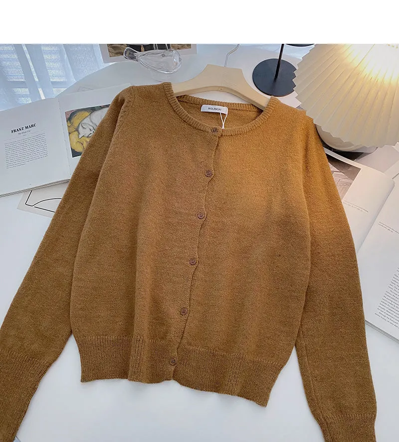 Cardigan knitted coat solid color long sleeve single breasted top  6580