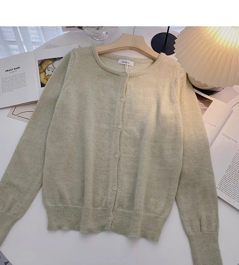 Cardigan knitted coat solid color long sleeve single breasted top  6580