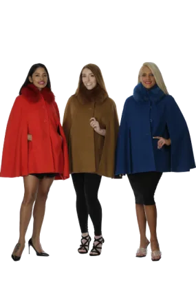 Cashmere & Wool Cape with Detachable Fox Collar