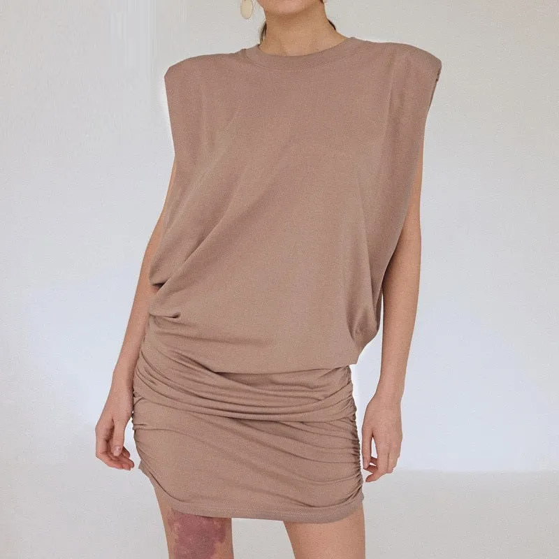 Casual Sleeveless A-line Chic Drawstring Slim High Street Bodycon Dress