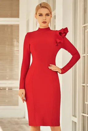 Chic Red Long Sleeve Bandage Party Cocktail Dress