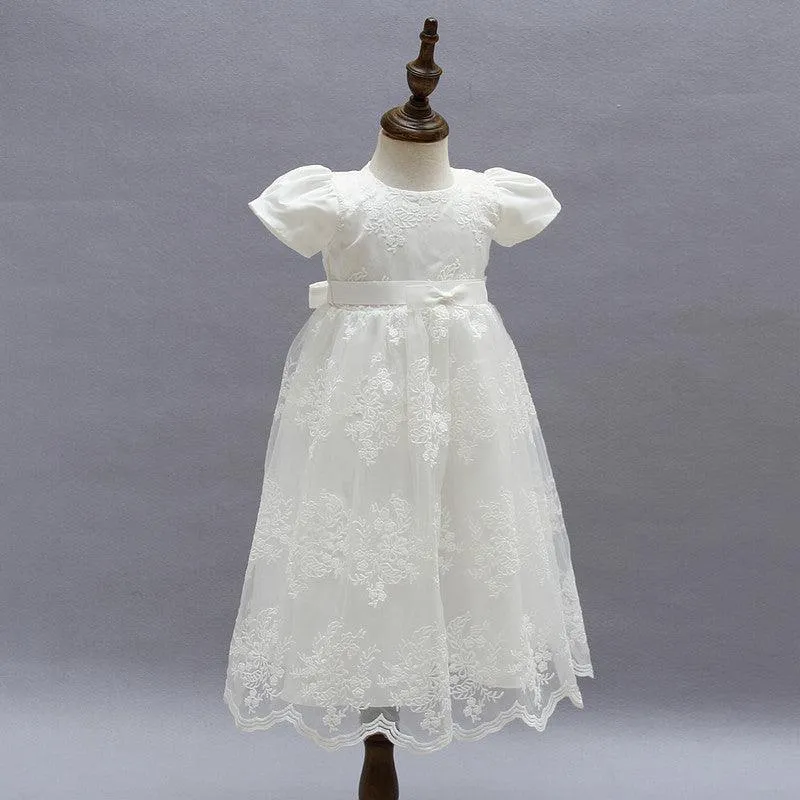 Children's Pure White Wedding Flower Girl Princess Dress Summer Short Sleeves Gorgeous and Elegant Lace Flower Birthday Party Evening Dress