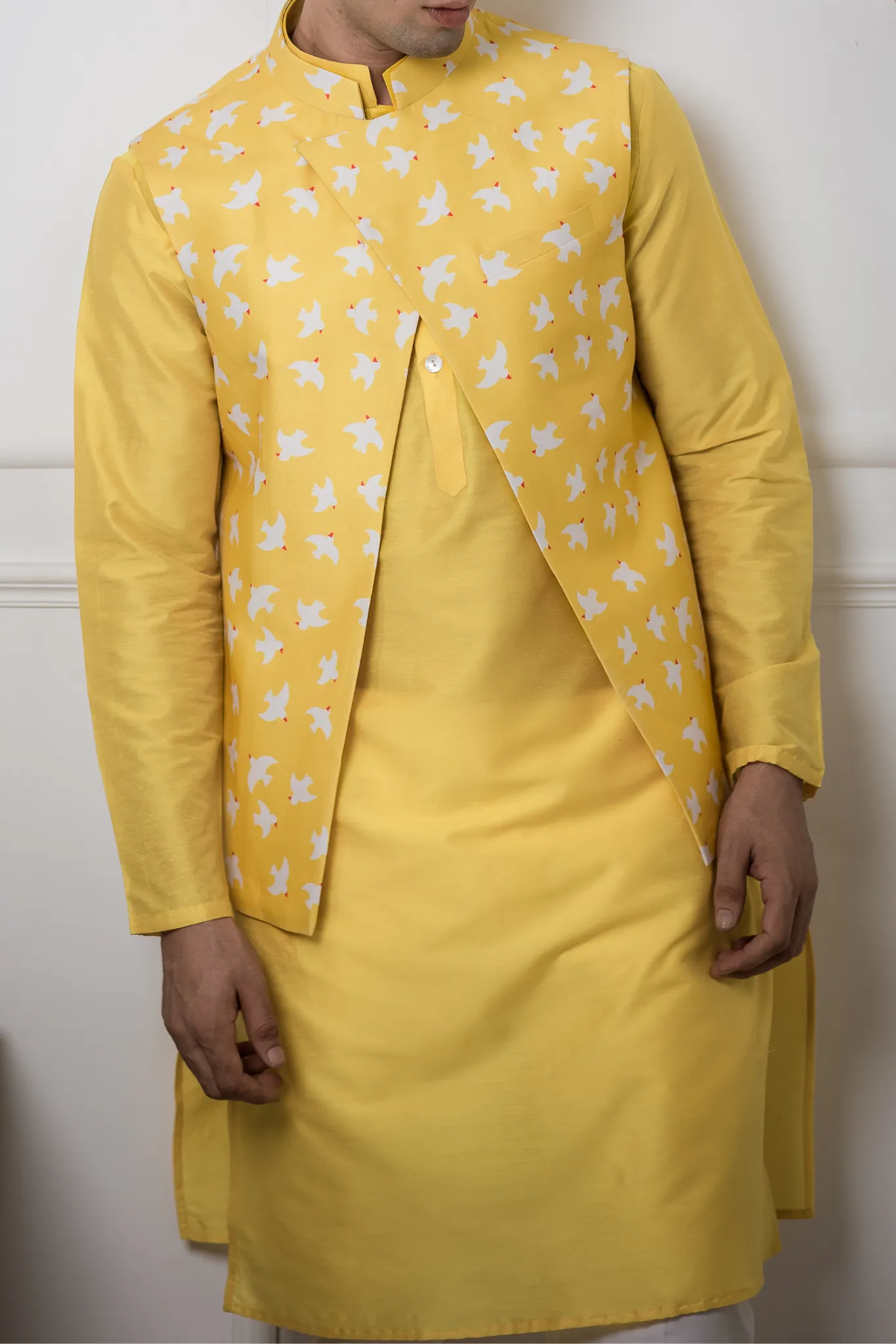 Chirpy Yellow Birds - Nehru Jacket