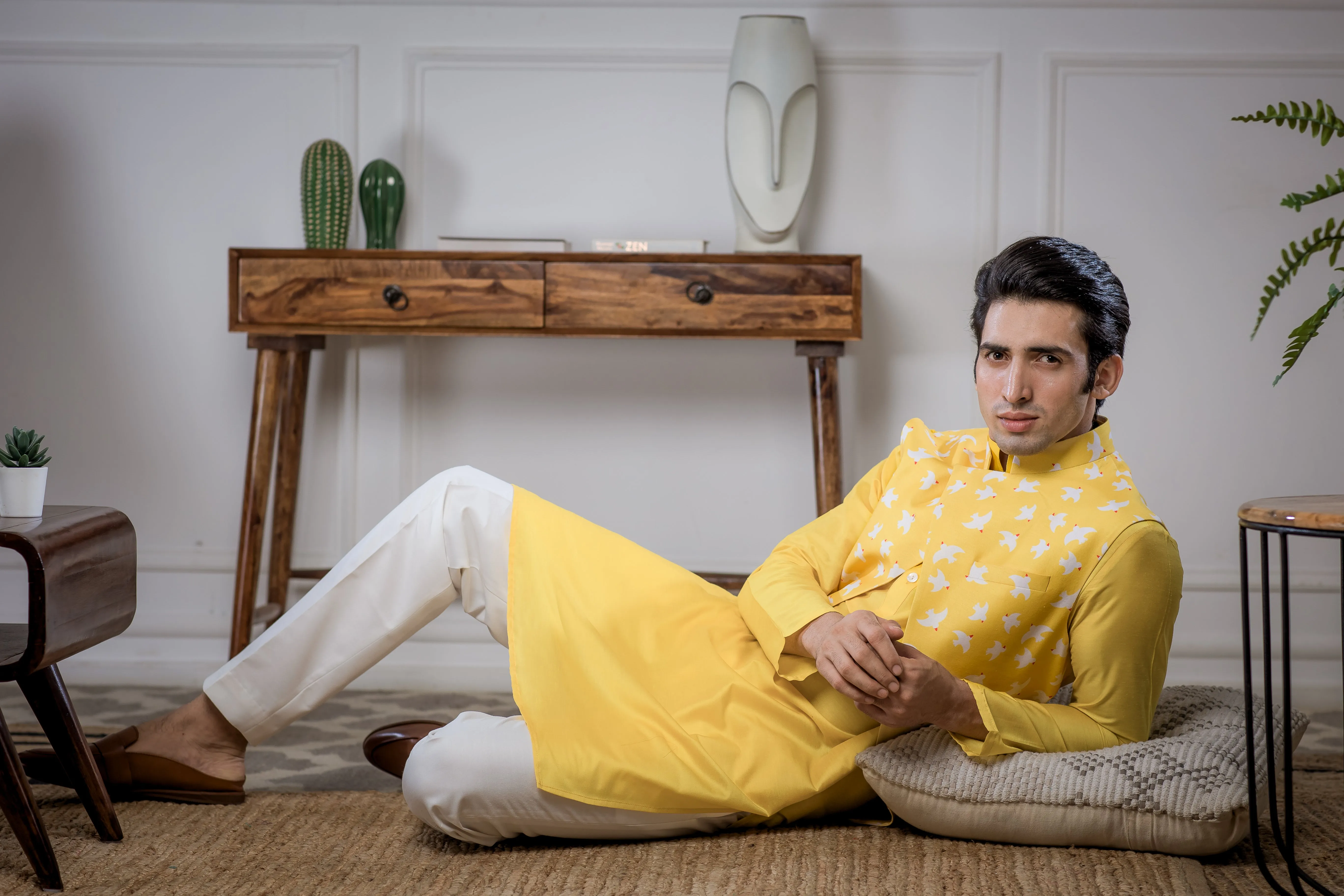 Chirpy Yellow Birds - Nehru Jacket