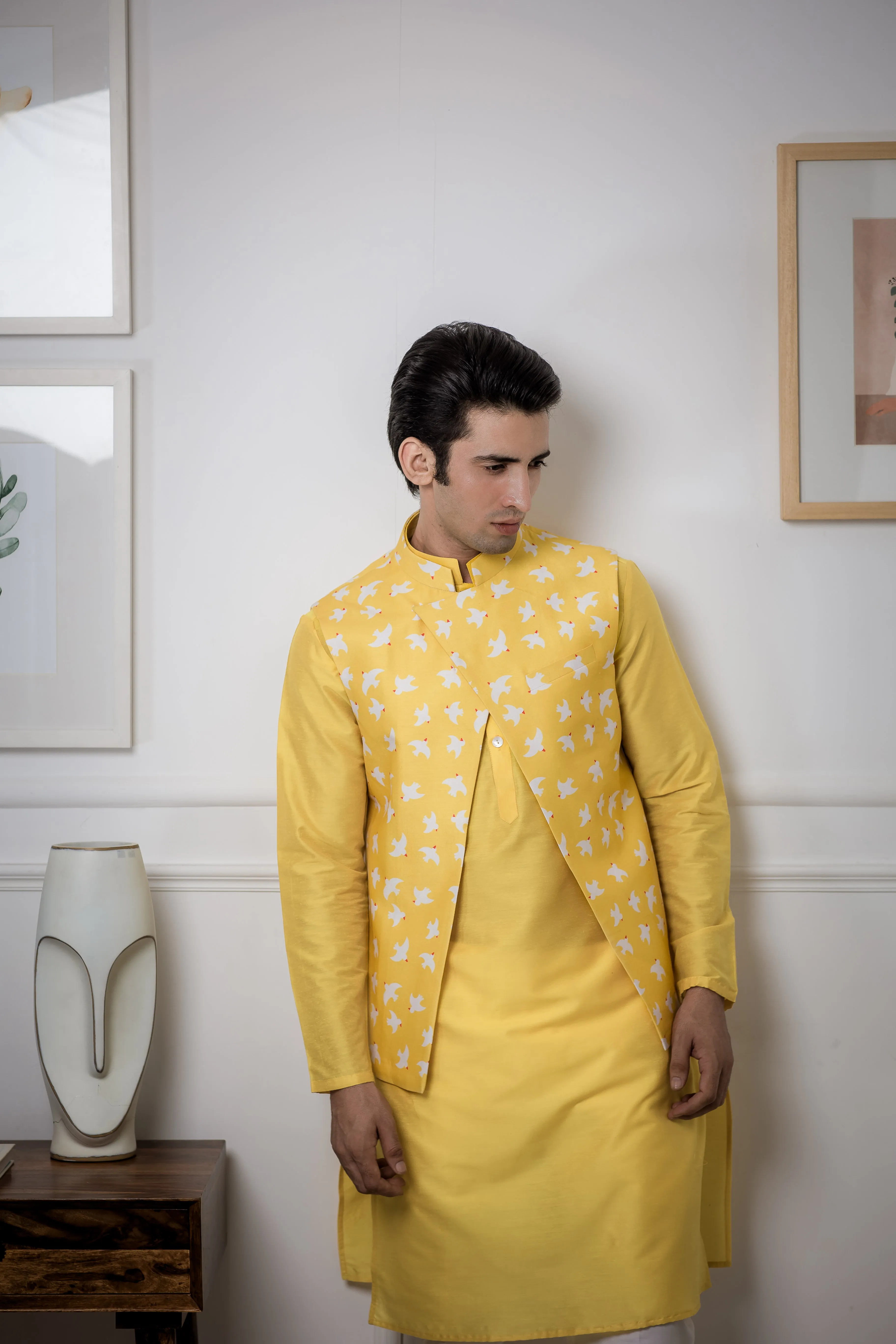 Chirpy Yellow Birds - Nehru Jacket