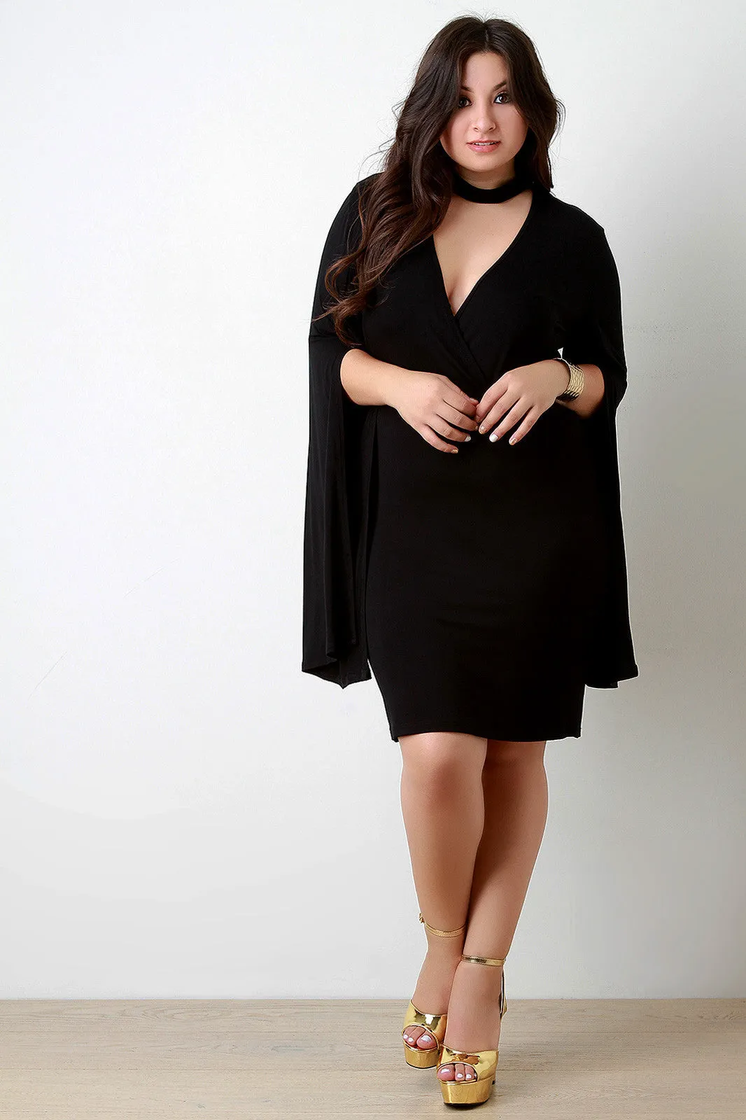 Choker Banded Surplice Open Sleeve Dress