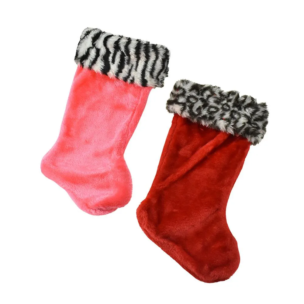 Christmas Plush Stocking With Animal Print, 17-Inch, 2-Piece