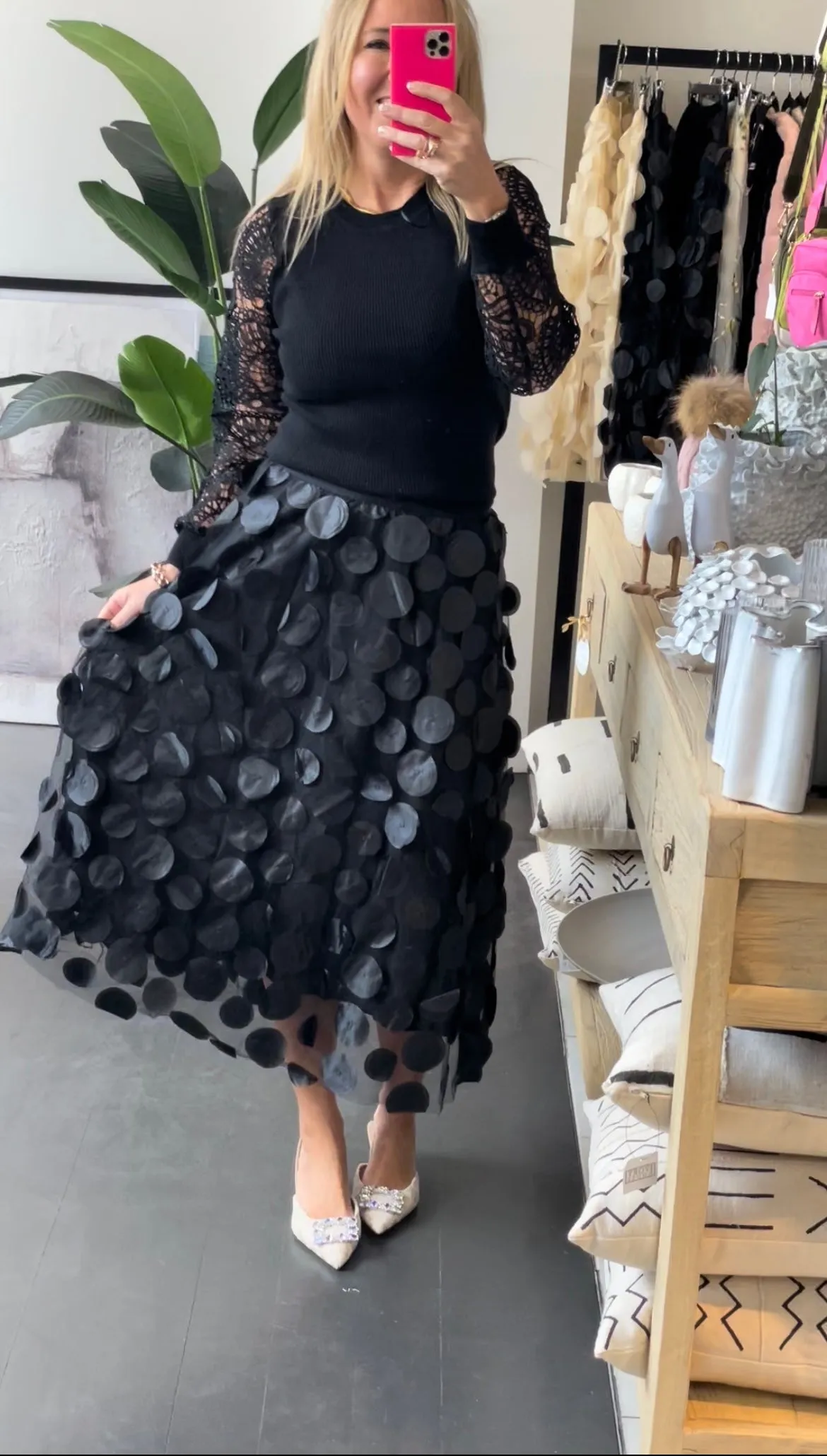 Circles Mesh Skirt -BLACK