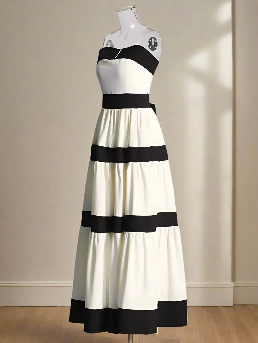 Claire Strapless Striped Bow-tie Maxi Dress