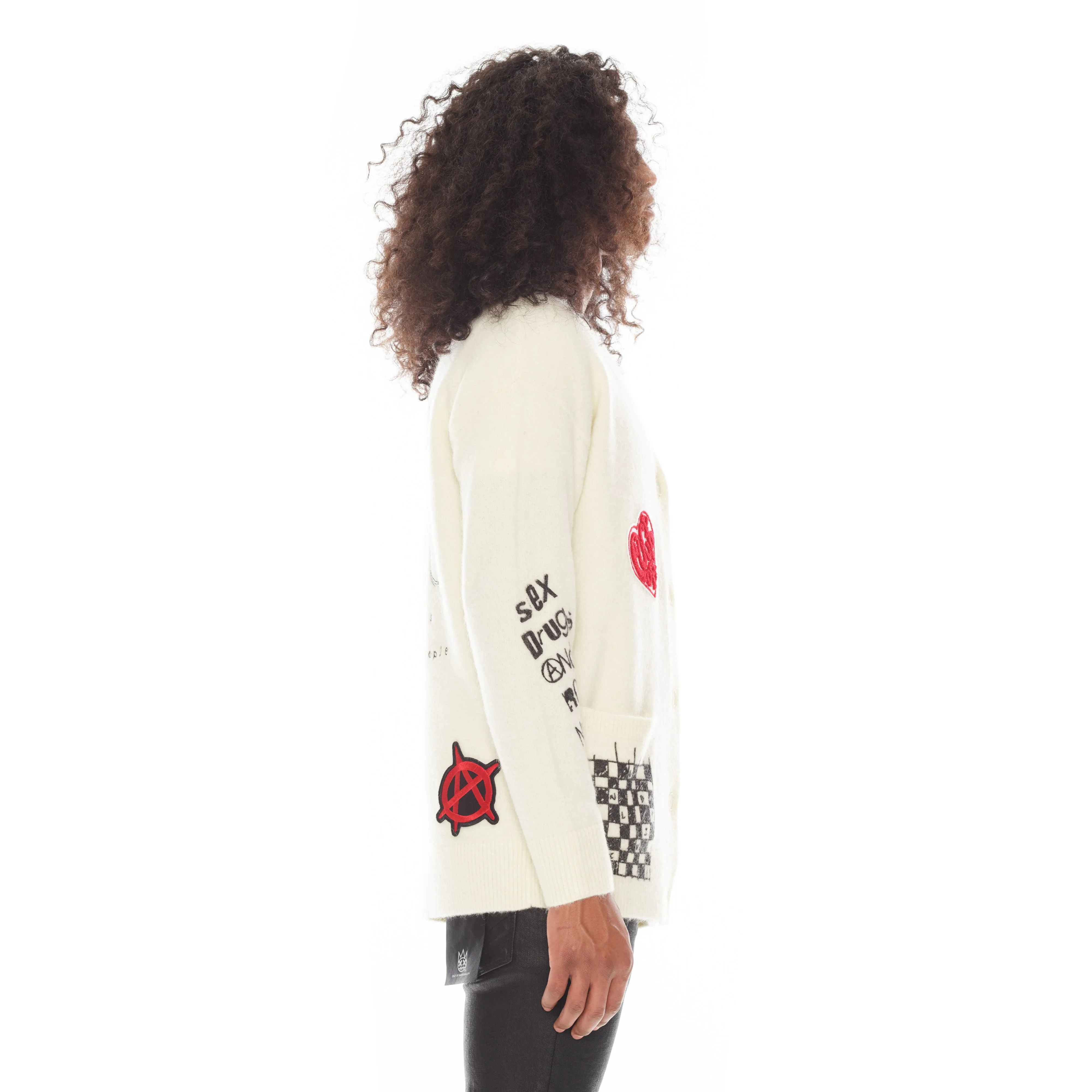 COLLEGIATE CARDIGAN SWEATER IN WINTER WHITE