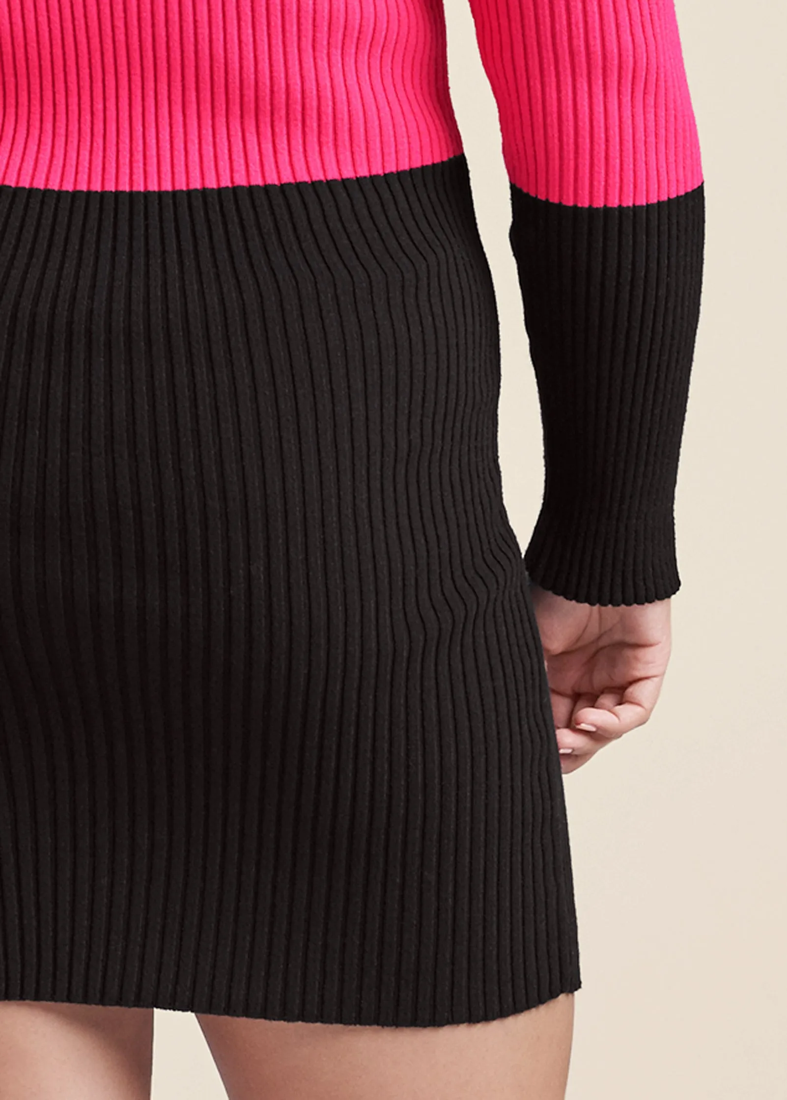 Color Block Sweater Dress - Black & Pink