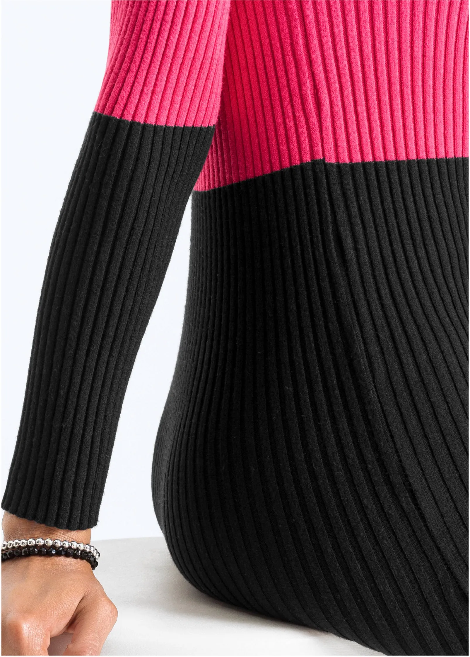 Color Block Sweater Dress - Black & Pink