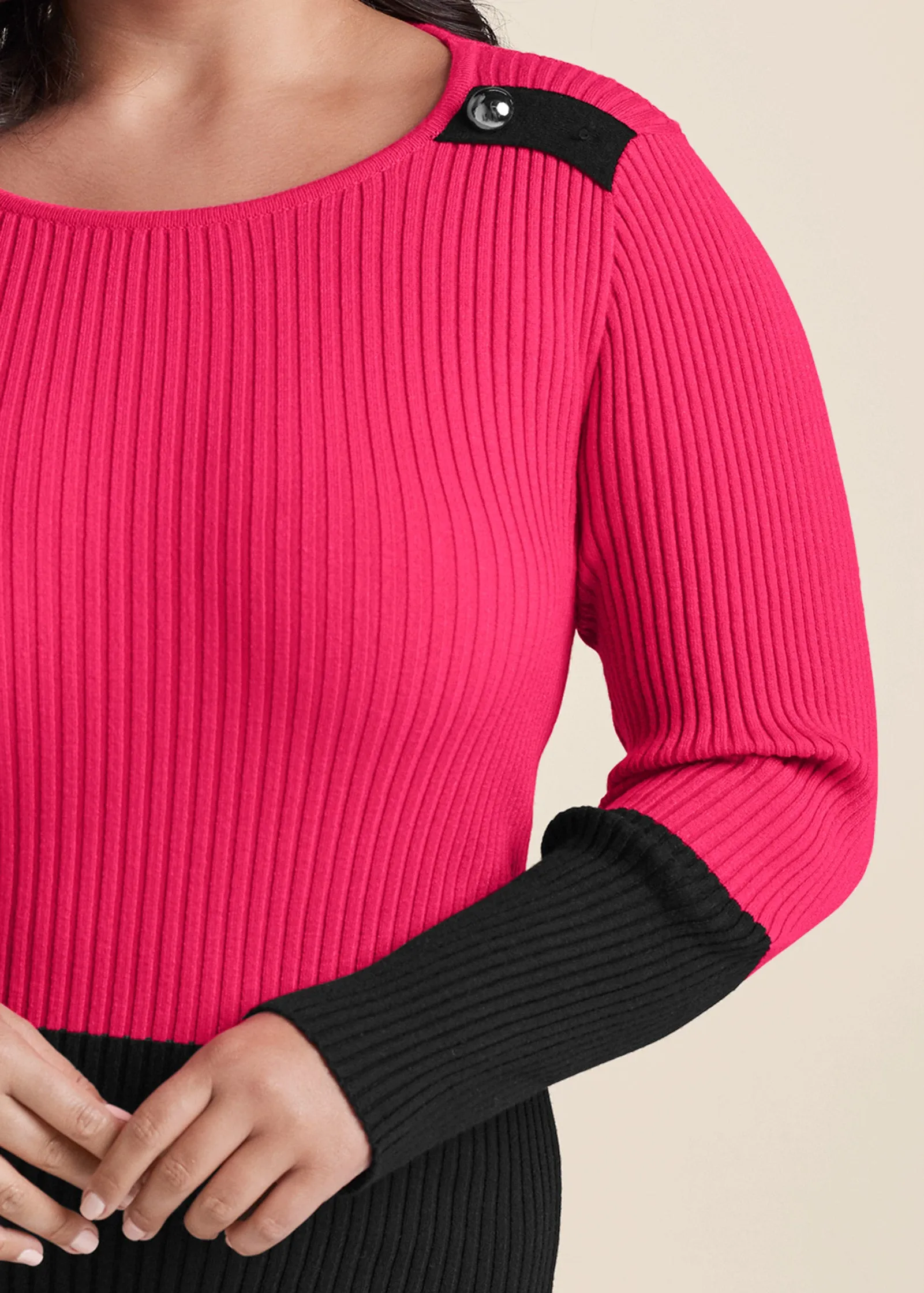 Color Block Sweater Dress - Black & Pink