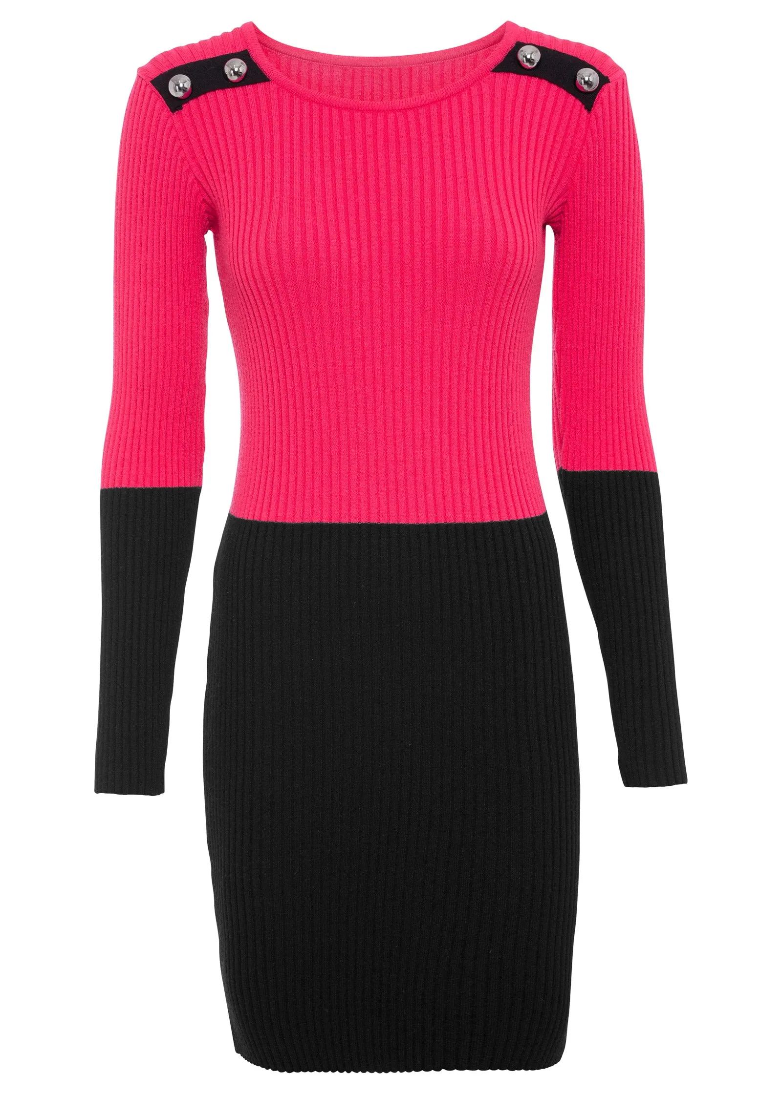 Color Block Sweater Dress - Black & Pink