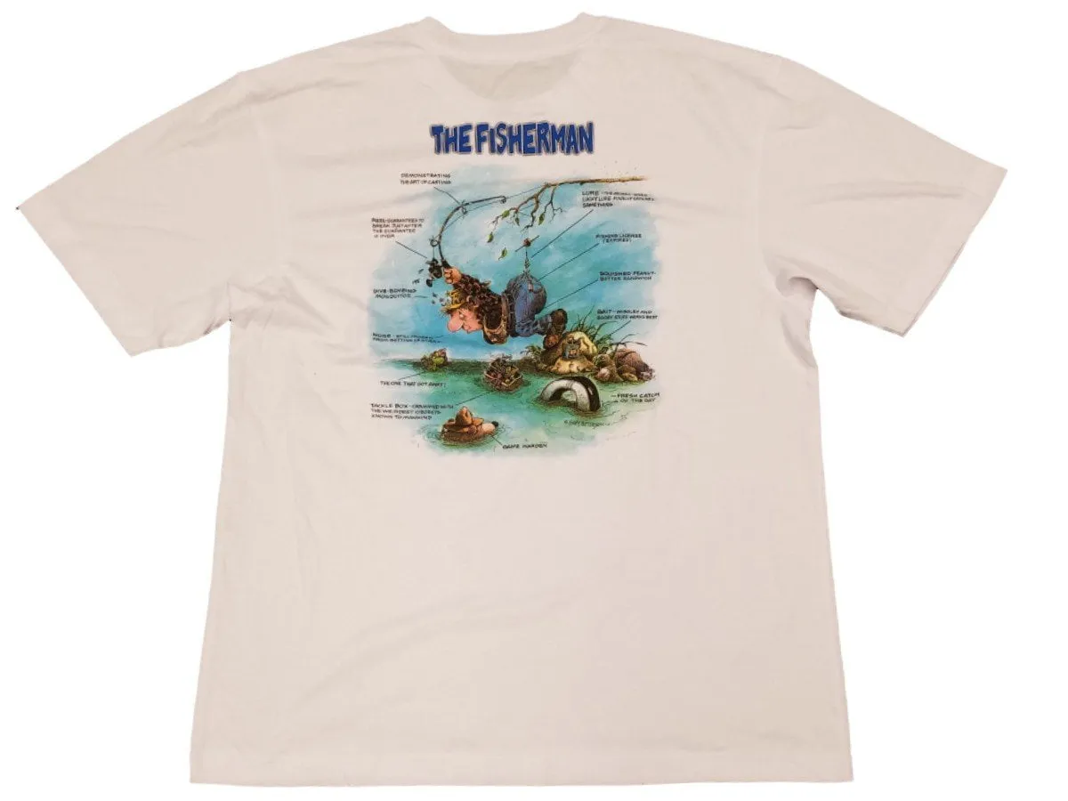 Colosseum White "Hooked on Fishing" Funny Back Graphic SS Crew Neck T-Shirt (L)