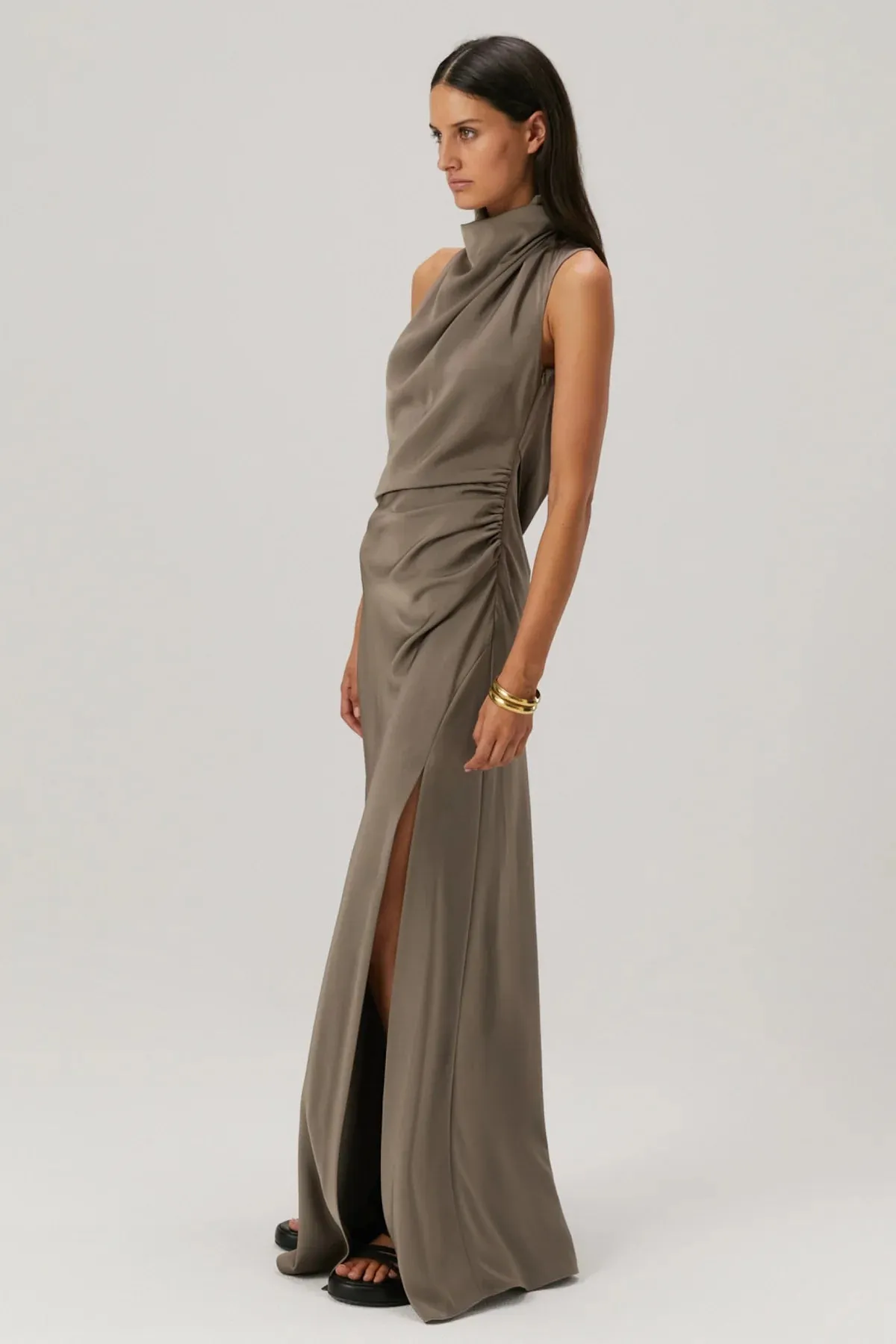 Constantina Satin Gown Grey