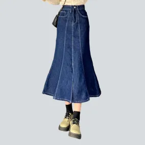 Contrast stitching peplum denim skirt