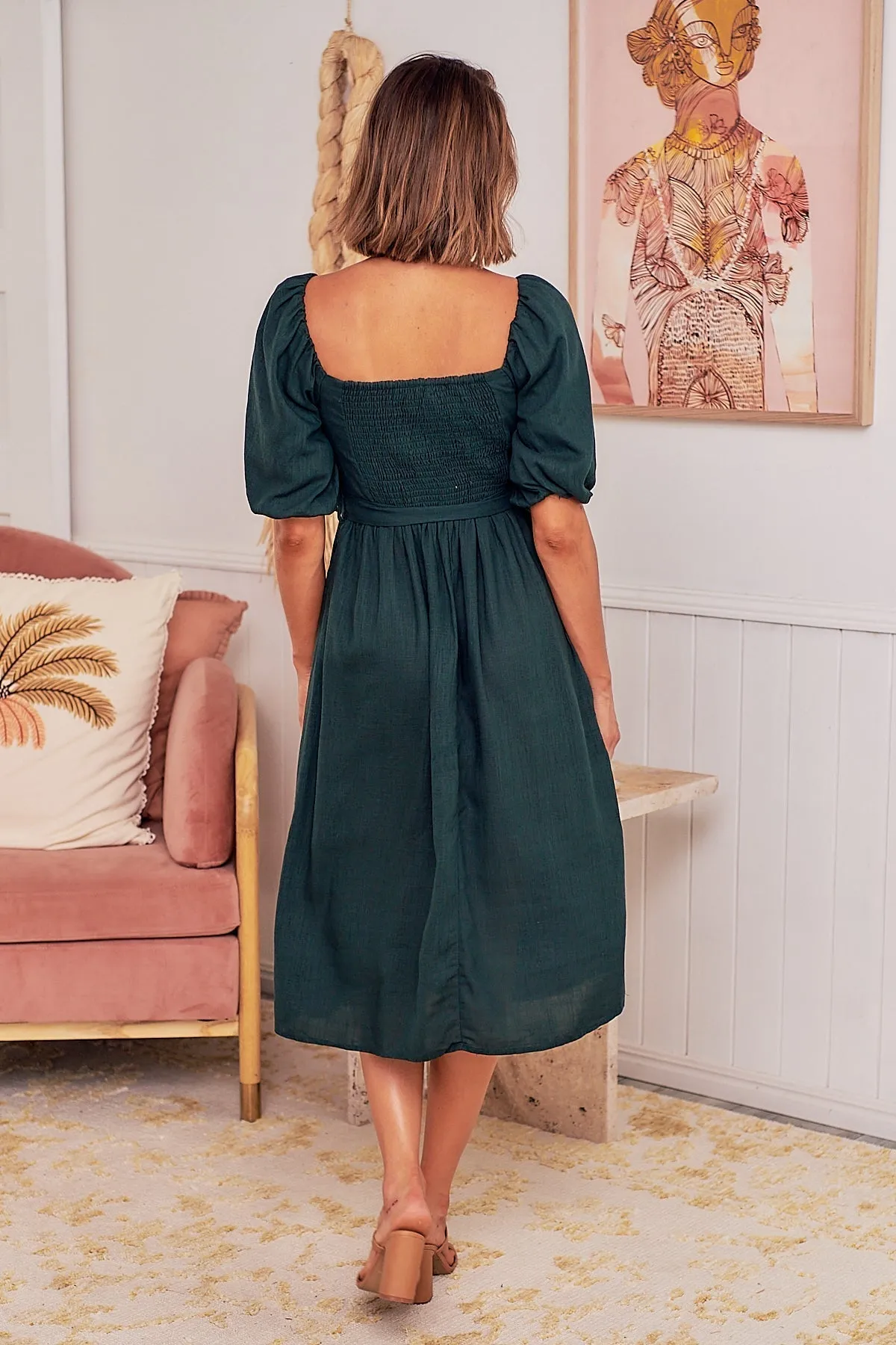 Cora Emerald Linen Tie Maxi Dress