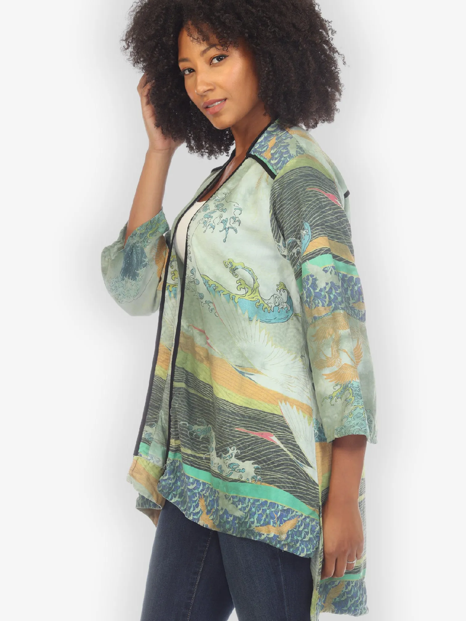 Crane Flying Sky Green Tie Dye Dynasty Jacket