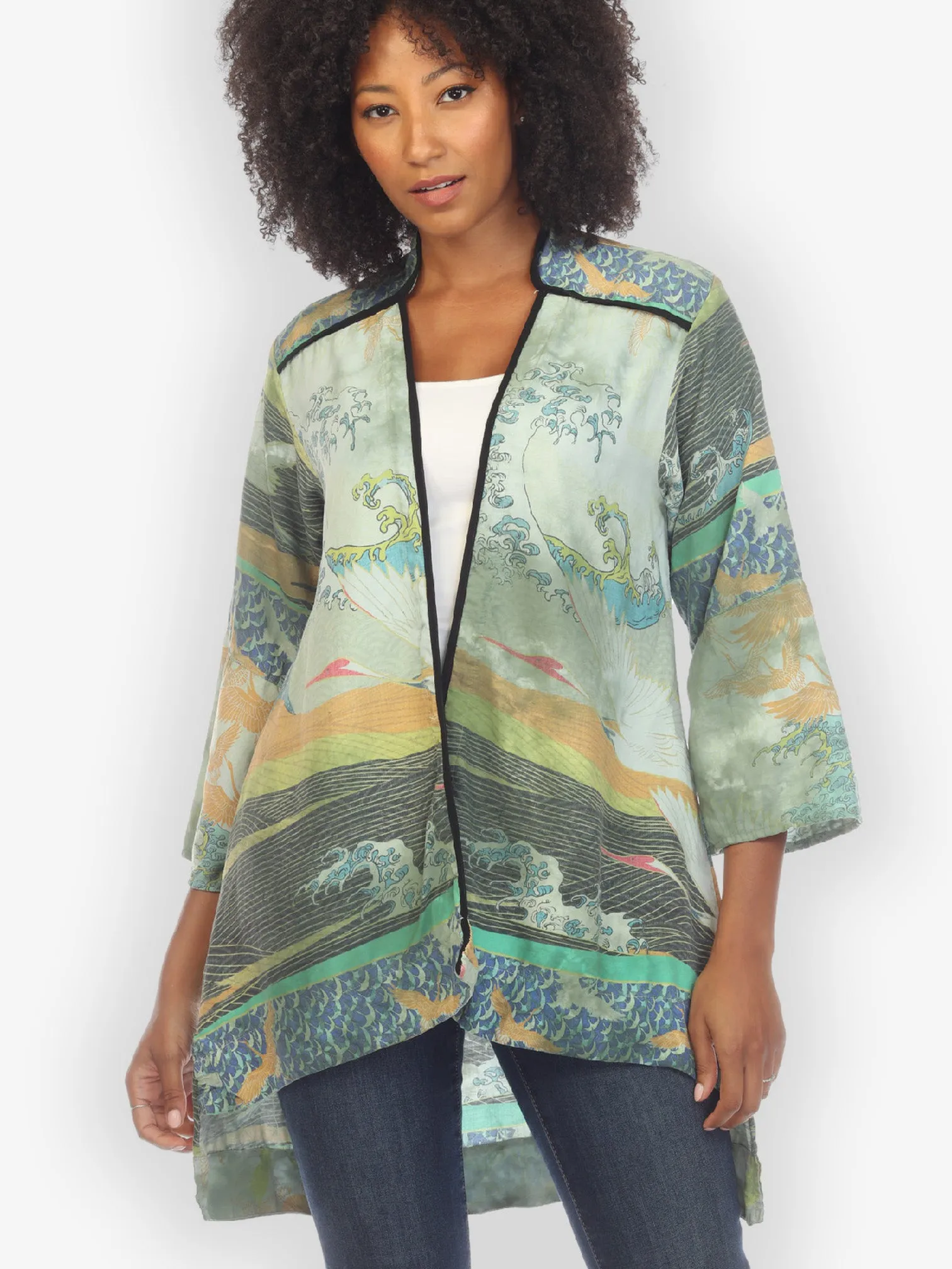 Crane Flying Sky Green Tie Dye Dynasty Jacket