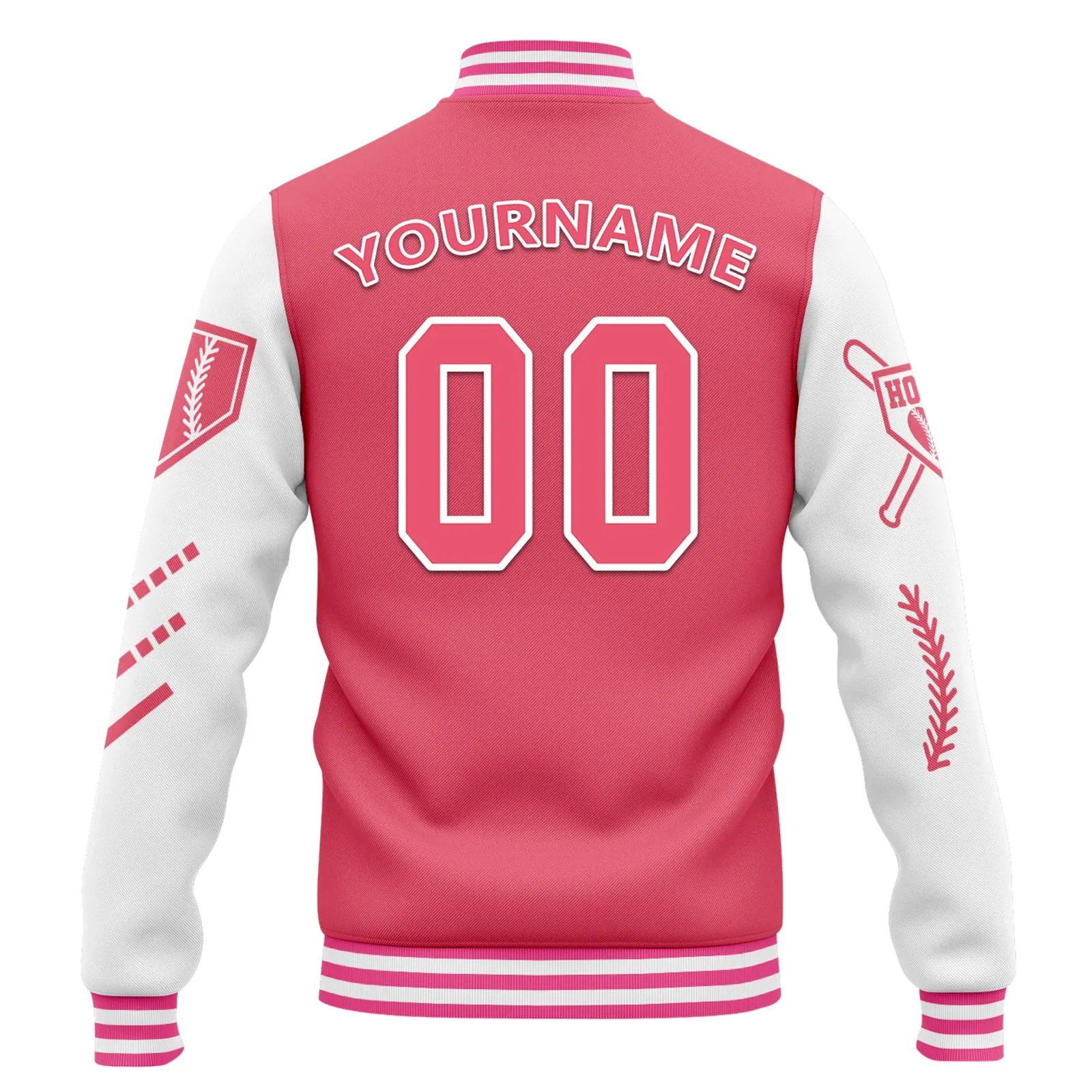 Custom Pink White Raglan Sleeves Jacket Bomber Full-Snap Varsity Letterman Personalized Jacket FZ005-D023002-7