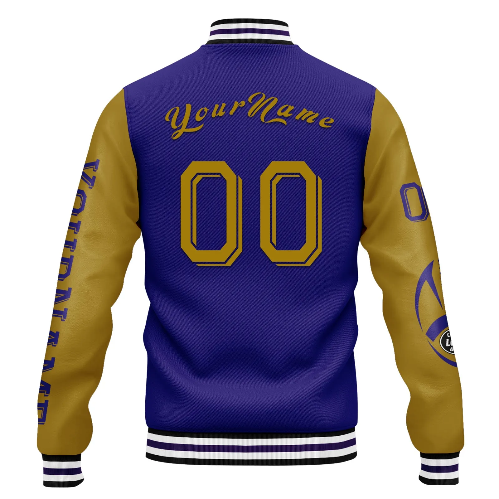 Custom Purple Yellow Baltimore Jacket Bomber Full-Snap Varsity Letterman Personalized Jacket FZ005SX-D020290-2