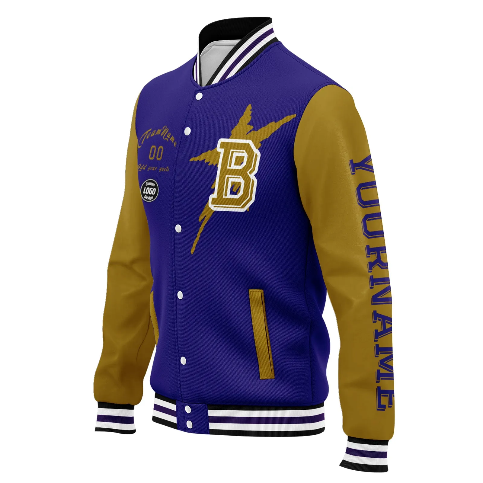 Custom Purple Yellow Baltimore Jacket Bomber Full-Snap Varsity Letterman Personalized Jacket FZ005SX-D020290-2