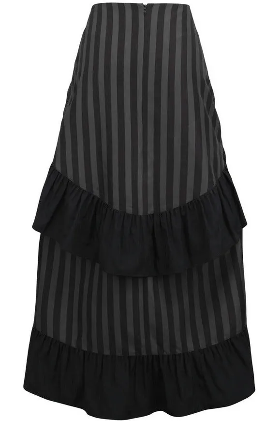 Daisy Corsets Black/Grey Stripe Adjustable High Low Skirt