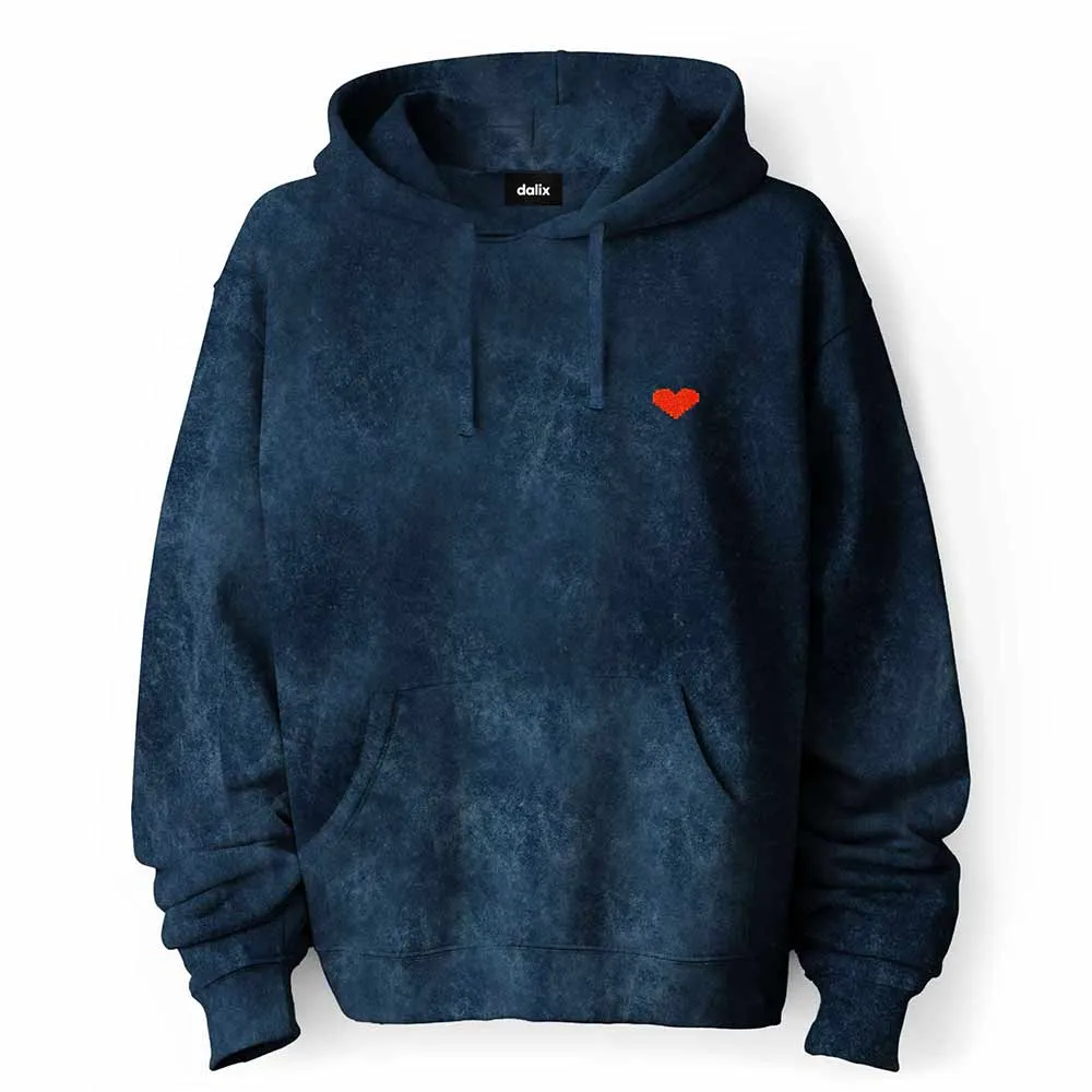 Dalix Pixel Heart Mineral Wash Hoodie