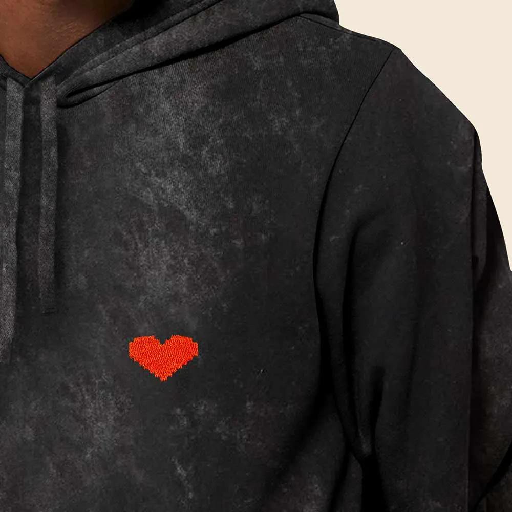 Dalix Pixel Heart Mineral Wash Hoodie