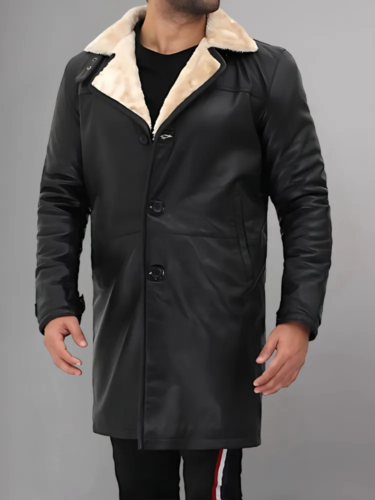 Dark Brown Shearling Leather Winter Coat Mens