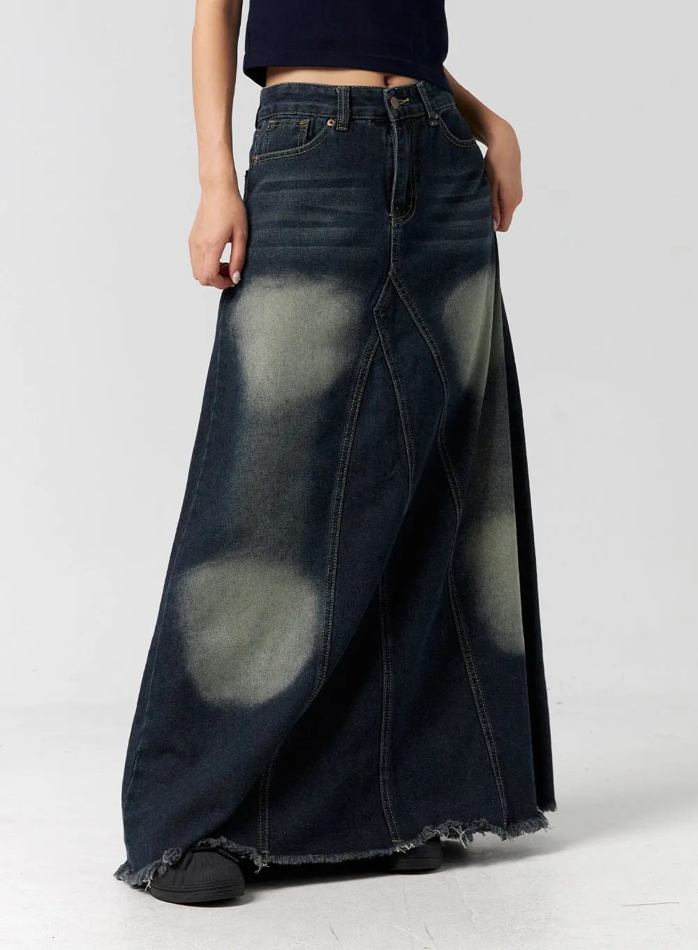 Dark Wash Maxi Denim Skirt CG304