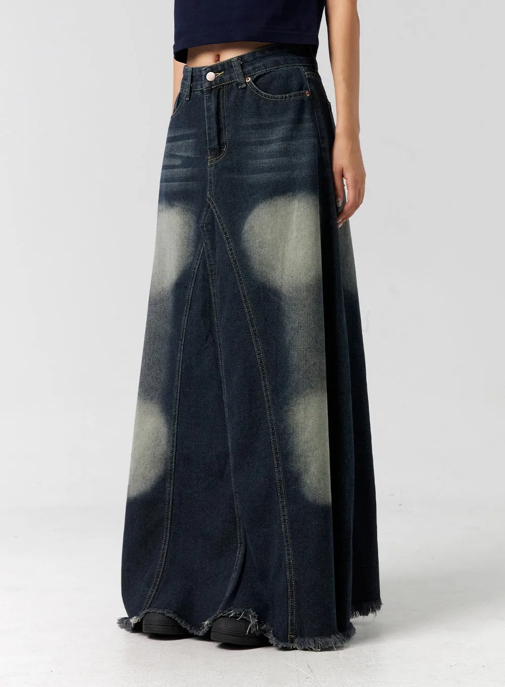 Dark Wash Maxi Denim Skirt CG304