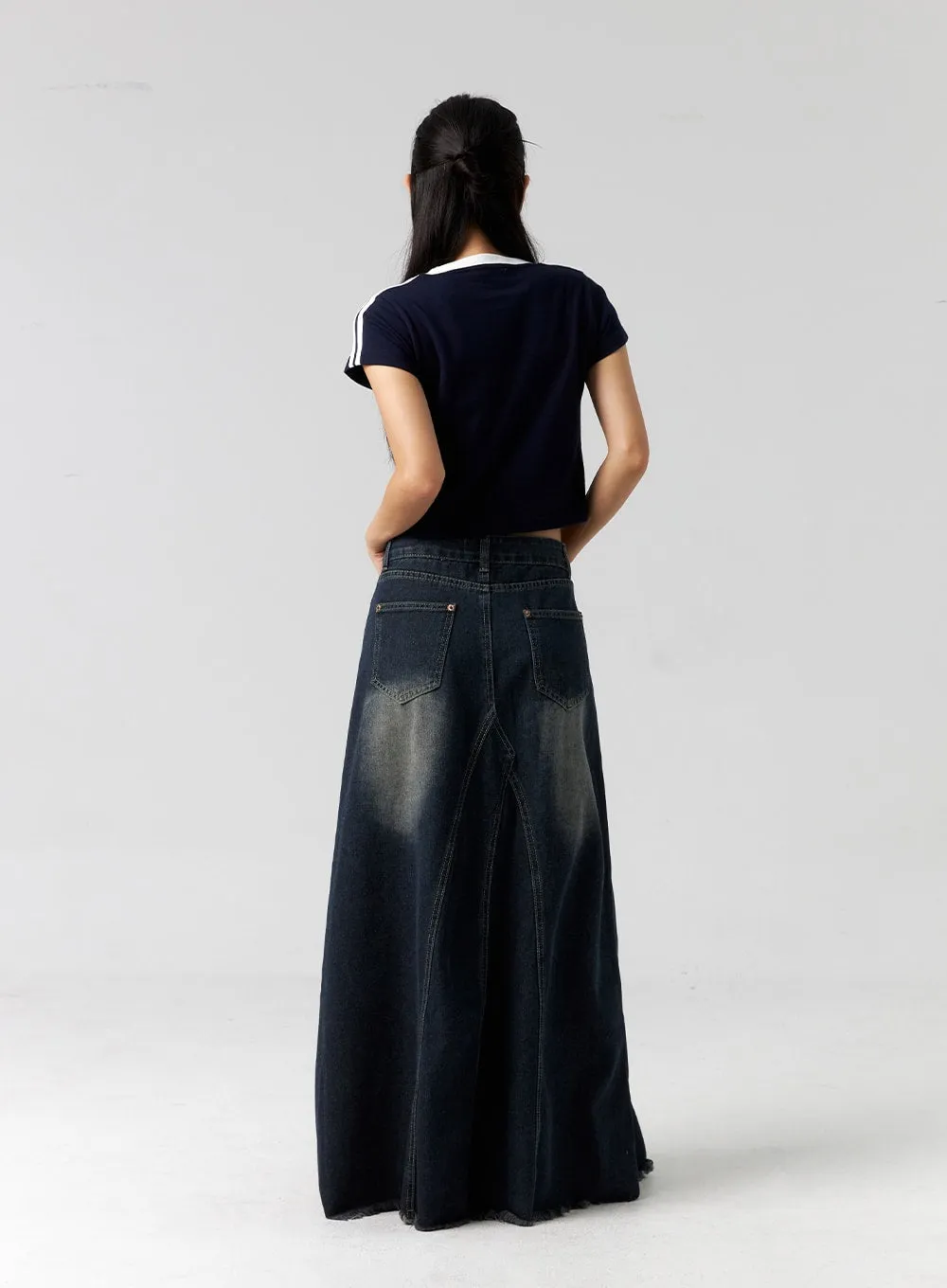 Dark Wash Maxi Denim Skirt CG304