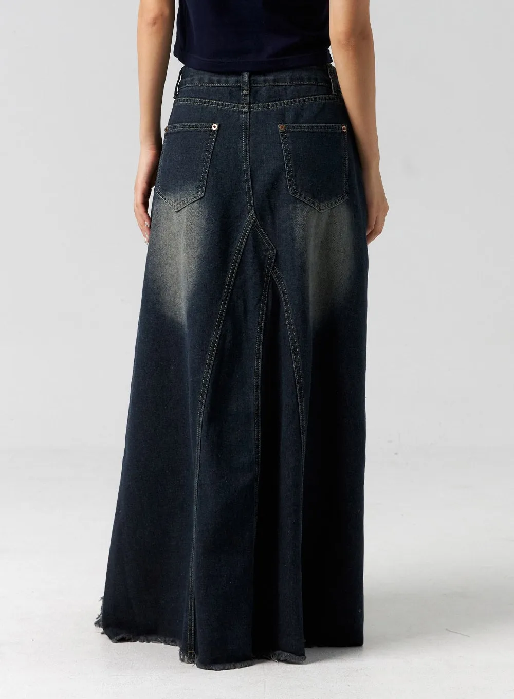 Dark Wash Maxi Denim Skirt CG304